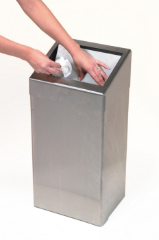 STAINLESS STEEL WASHROOM WASTE PAPER BIN 50LTR WITH LID