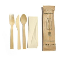 BAMBOO CUTLERY SET, FORK,KNIFE SPOON & NAPKIN, WRAPPED