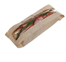 COMPOSTABLE BAGUETTE BAG KRAFT WITH WINDOW 355 X 100 X 50MM