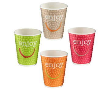 DW12 EMBOSSED ENJOY 12OZ CUP MIXED COLOURS