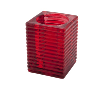 RED GLASS CANDLE HOLDER RIBBED