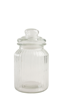 GLASS JAR RIBBED WITH LID 113MM X 185MM HIGH X6