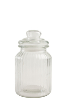 GLASS JAR RIBBED WITH LID 113MM X 185MM HIGH X6