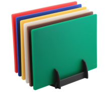 SET OF 6 LOW DENSITY CHOPPING BOARDS WITH BLACK RACK & CHART