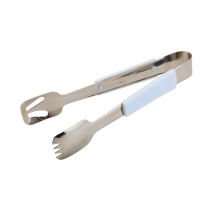 HEAVY GAUGE STAINLESS STEEL PLASTIC HANDLE WHITE BUFFET TONGS 9.5inch