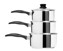 COOK & EAT 3 PIECE STAINLESS STEEL PAN SET 14, 16 & 18CM WITH GLASS LIDS
