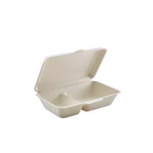 GENWARE BAGASSE HINGED 2 COMPARTMENT CONTAINER