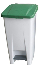 60LITRE PLASTIC PEDAL BIN WHITE WITH GREEN LID 68X34X44