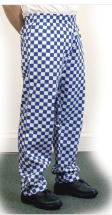 LGE BLUE CHECK BAGGY TROUSERS SIZE MEDIUM