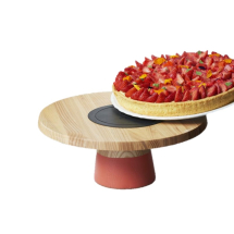 REVOL WOODEN PEDESTAL CAKE STAND WITH RED FOOT 13inch