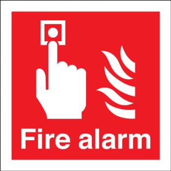 SELF ADHESIVE SIGN FIRE ALARM WITH FLAMES 100x100 S/A