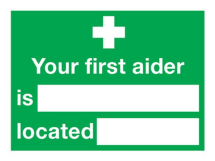 FIRST AIDERS WITH SPACES AND SYMBOL SELF ADHESIVE SIGN 355X255MM