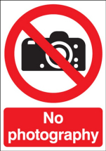NO PHOTOGRAPHY' A4 RIGID SELF ADHESIVE SIGN 210X297MM