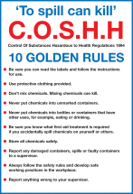 COSHH 10 GOLDEN RULES SIGN 297X210MM RIGID