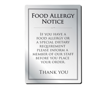 A4 WALL FOOD ALLERGY UNFRAMED NOTICE BRUSHED ALUMINIUM