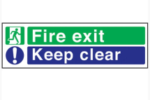 FIRE EXIT KEEP CLEAR SIGN 150X450MM S/A VINYL