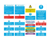 KITCHEN HEALTH AND SAFETY SIGN PACK 12 NOTICES SELF ADHESIVE
