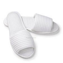 WHITE TOWELLING SLIPPERS OPEN TOE WAFFLE DESIGN