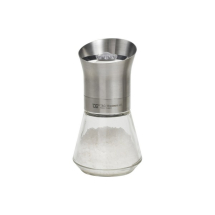 T&G TIP TOP SALT MILL STAINLESS STEEL TOP GLASS BASE