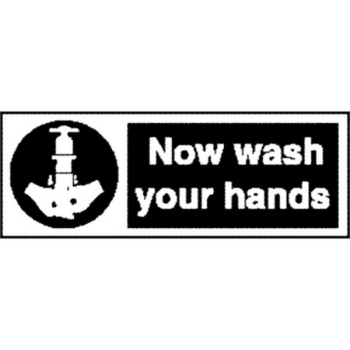 SIGN 'NOW WASH YOUR HANDS' 90X230MM SELF ADH  L957