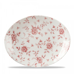 CHURCHILL SUPER VITRIFIED VINTAGE PRINTS CRANBERRY ROSE CHINTZ OVAL PLATE 12.5X10"