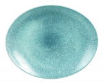 CHURCHILL SUPER VITRIFIED STUDIO PRINTS RAKU TOPAZ BLUE OVAL PLATE 10.6X9"