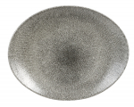 CHURCHILL SUPER VITRIFIED STUDIO PRINTS RAKU QUARTZ BLACK OVAL PLATE 12.5X10"