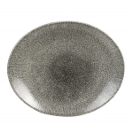 CHURCHILL SUPER VITRIFIED STUDIO PRINTS RAKU QUARTZ BLACK OVAL PLATE 10.6X9"
