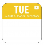 1'' SQUARE FOOD LABEL ROLL YELLOW TUESDAY 25X25MM