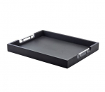 GENWARE BUTLERS TRAY 54.5X44CM SOLID BLACK W METAL HANDLES