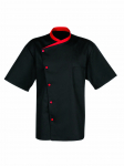 JULIUSO CHEF JACKET BLACK & RED TRIM SHORT SLEEVE SIZE 46