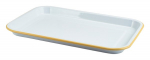 GENWARE ENAMEL WHITE/YELLOW RIM SERVING TRAY 13.2X9.3"