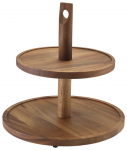 GENWARE ACACIA WOOD TWO TIER CAKE STAND 11.4"