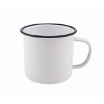 WHITE ENAMEL CUP WITH BLUE RIM 12.5OZ