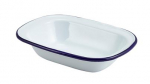 WHITE ENAMEL DEEP DISH WITH BLUE RIM 16x12x3.5CM X12