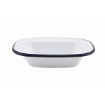 WHITE ENAMEL DEEP DISH WITH BLUE RIM 16x12x3.5CM
