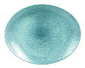 CHURCHILL SUPER VITRIFIED STUDIO PRINTS RAKU TOPAZ BLUE OVAL PLATE 10.6X9inch