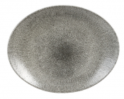 CHURCHILL SUPER VITRIFIED STUDIO PRINTS RAKU QUARTZ BLACK OVAL PLATE 12.5X10inch