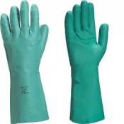 NITRILE GAUNLET GLOVE GRN 33cm MED D0102 FLOCK LINED