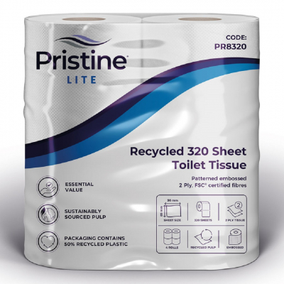 PRISTINE ECO 2PLY TOILET ROLL 4PK X 320SHEET X 36 ROLLS