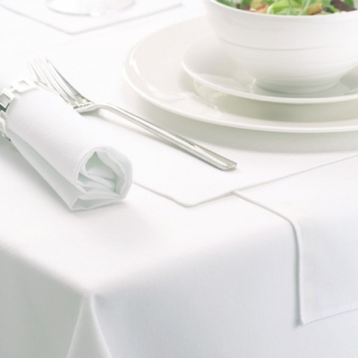 AMALFI CIRCULAR WHITE TABLECLOTH 230CM HEMMED EDGE