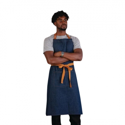 SOUTHSIDE BISTRO APRON DENIM BLUE TAN TIES 1000X700MM