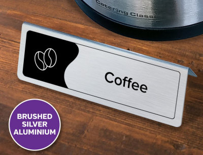 BEVERAGE DISPLAY SILVER BRUSHED COFFEE SIGN