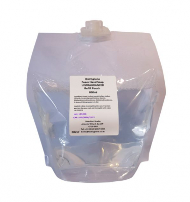 BIO HYGIENE FOAM SOAP POUCH REFILL UNFRAGRANCED 800ML