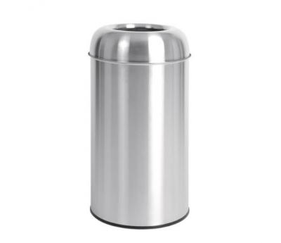 BOLERO STAINLESS STEEL OPEN LID BULLET BIN SILVER 40LTR