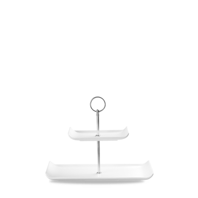CHURCHILL ALCHEMY FINE CHINA WHITE TWO TIER PLATE TOWER 11.8X5.7Inch