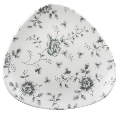 CHURCHILL SUPER VITRIFIED VINTAGE PRINTS GREY ROSE CHINTZ TRIANGULAR PLATE 9Inch