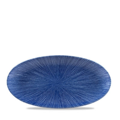 CHURCHILL SUPER VITRIFIED STUDIO PRINTS AGANO BLUE OVAL PLATE 13.7X6.8Inch