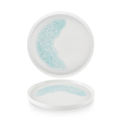 VINTAGE PRINTS MED TILES AQUAMARINE CHEFS' WALLED PLATE