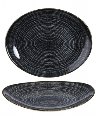 CHURCHILL SUPER VITRIFIED STUDIO PRINTS BLACK OVAL PLATE 10.6X9Inch